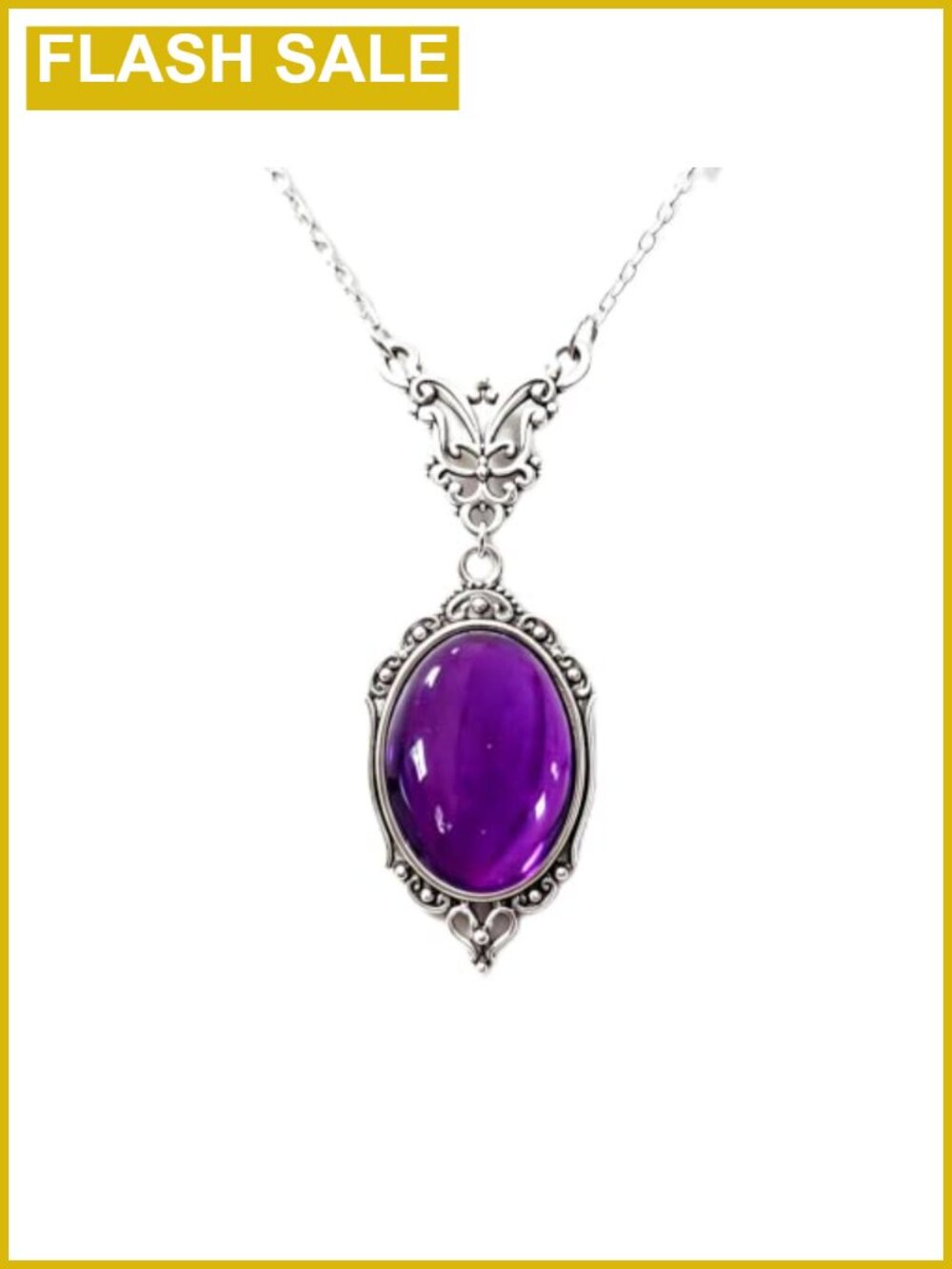 Gothic Oval Purple Pendant Necklace Adjustable Link Chain Witch Jewelry